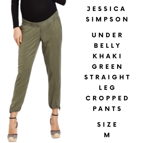 Jessica Simpson maternity khaki Olive green Under-Belly Maternity Crop joggers M - Picture 1 of 12